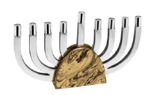 Picture of Aluminum Candle Menorah Half Circle Swirl Design Gold 9.5"